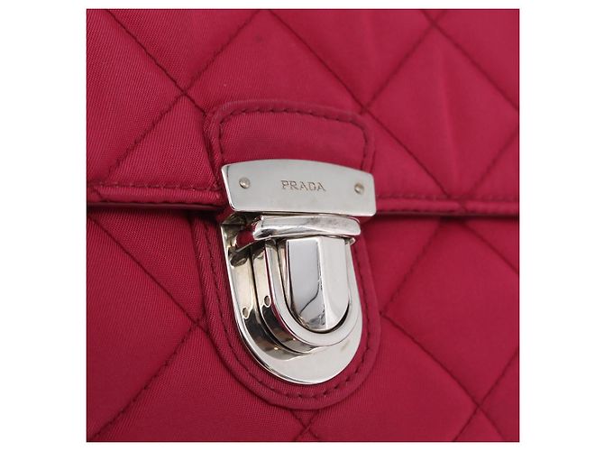 Borsa a tracolla con catena PRADA Nylon Rosa Argento Auth 206227A - vista 19