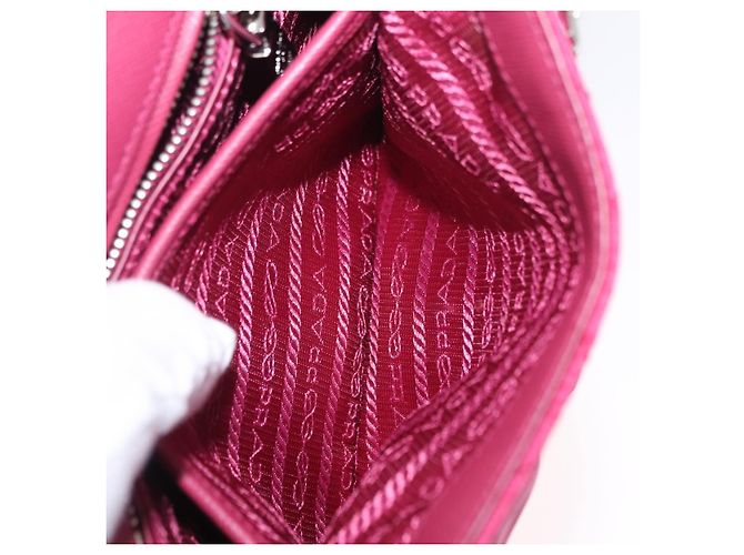 Borsa a tracolla con catena PRADA Nylon Rosa Argento Auth 206227A - vista 29