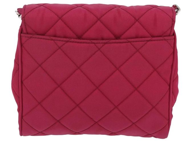 Borsa a tracolla con catena PRADA Nylon Rosa Argento Auth 206227A - vista 3
