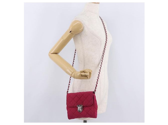Borsa a tracolla con catena PRADA Nylon Rosa Argento Auth 206227A - vista 30