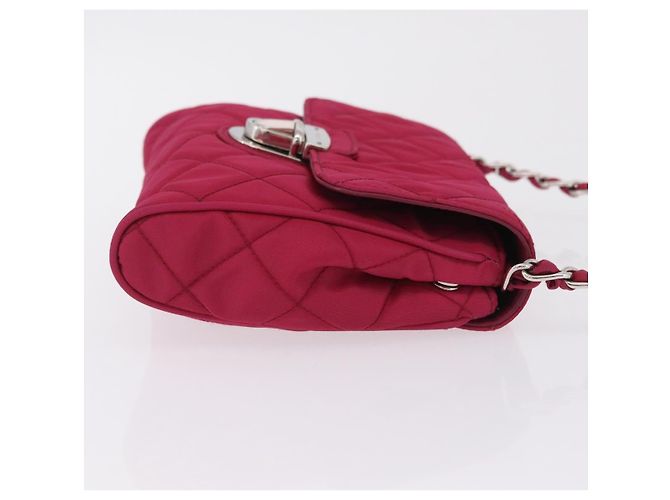 Borsa a tracolla con catena PRADA Nylon Rosa Argento Auth 206227A - vista 4