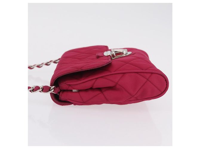 Borsa a tracolla con catena PRADA Nylon Rosa Argento Auth 206227A - vista 5