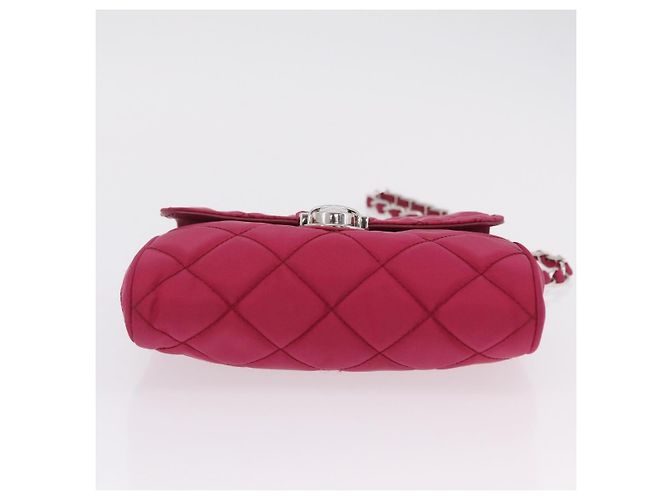 Borsa a tracolla con catena PRADA Nylon Rosa Argento Auth 206227A - vista 6