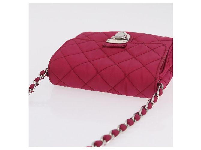 Borsa a tracolla con catena PRADA Nylon Rosa Argento Auth 206227A - vista 7