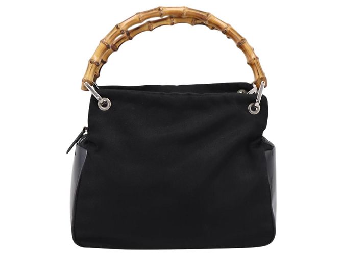 Borsa a mano GUCCI Bamboo Nylon Nero Argento 000 1014 0575 Auth ep16141 - vista 13