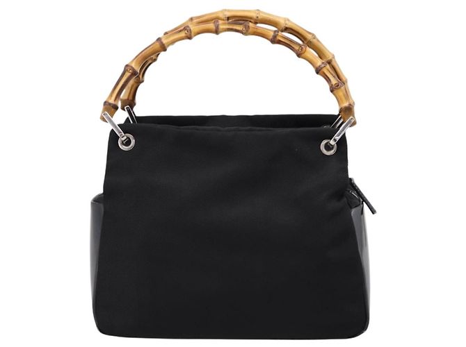 Borsa a mano GUCCI Bamboo Nylon Nero Argento 000 1014 0575 Auth ep16141 - vista 2