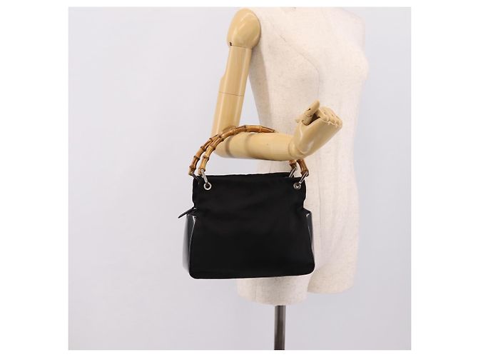 Borsa a mano GUCCI Bamboo Nylon Nero Argento 000 1014 0575 Auth ep16141 - vista 22