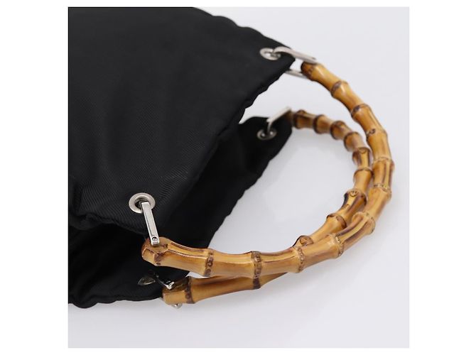 Borsa a mano GUCCI Bamboo Nylon Nero Argento 000 1014 0575 Auth ep16141 - vista 7