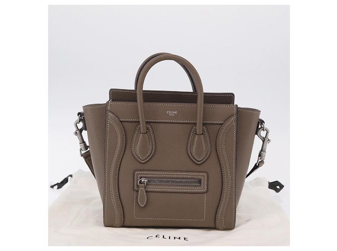 Céline Borsa a mano CELINE Luggage Nano Shopper in pelle 2way Beige Silver Auth BA15791V Argento - vista 12