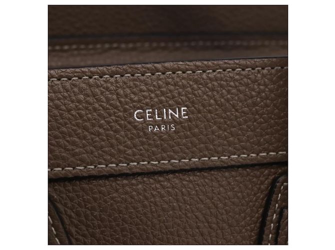 Céline Borsa a mano CELINE Luggage Nano Shopper in pelle 2way Beige Silver Auth BA15791V Argento - vista 22