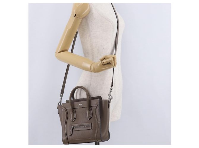 Céline Borsa a mano CELINE Luggage Nano Shopper in pelle 2way Beige Silver Auth BA15791V Argento - vista 26