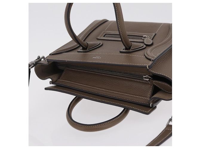 Céline Borsa a mano CELINE Luggage Nano Shopper in pelle 2way Beige Silver Auth BA15791V Argento - vista 6