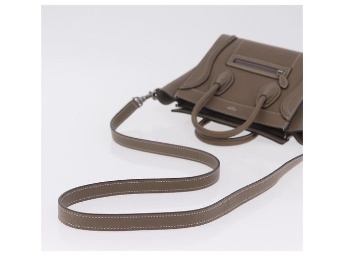 Céline Borsa a mano CELINE Luggage Nano Shopper in pelle 2way Beige Silver Auth BA15791V Argento - vista 9