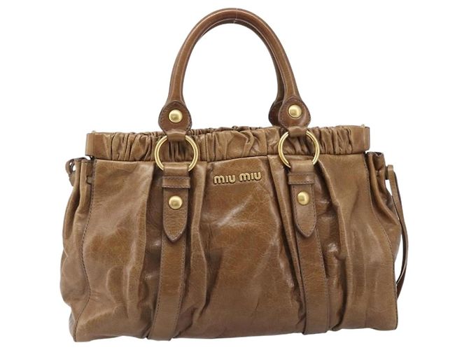 Miu Miu Handtasche Vitellolux Brown Gold Auth 206002V Braun Golden - Ansicht 13