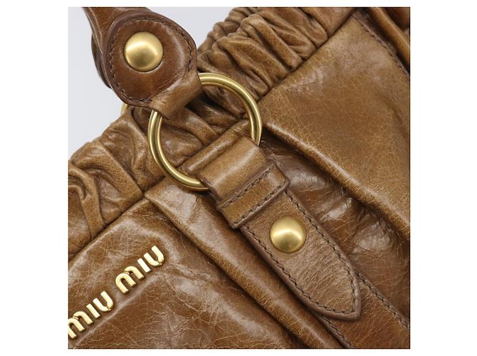 Miu Miu Handtasche Vitellolux Brown Gold Auth 206002V Braun Golden - Ansicht 17