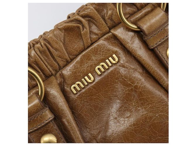 Miu Miu Handtasche Vitellolux Brown Gold Auth 206002V Braun Golden - Ansicht 18