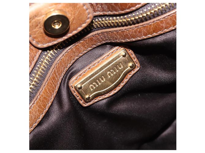 Miu Miu Handtasche Vitellolux Brown Gold Auth 206002V Braun Golden - Ansicht 19