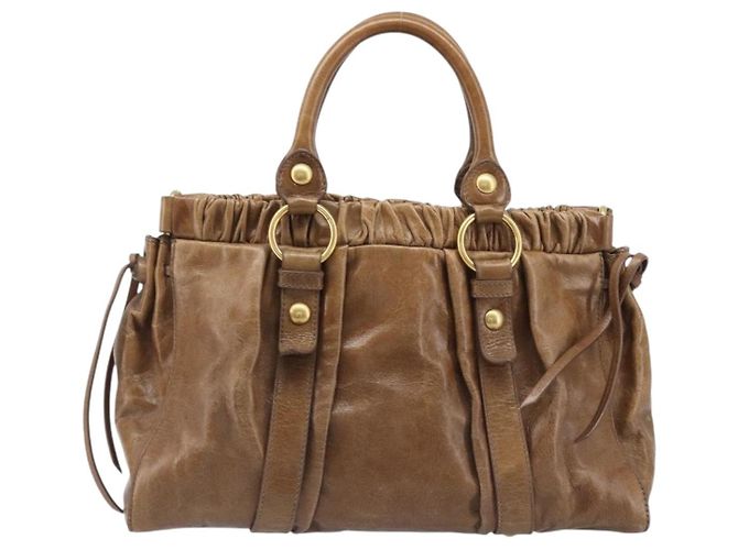 Miu Miu Handtasche Vitellolux Brown Gold Auth 206002V Braun Golden - Ansicht 2