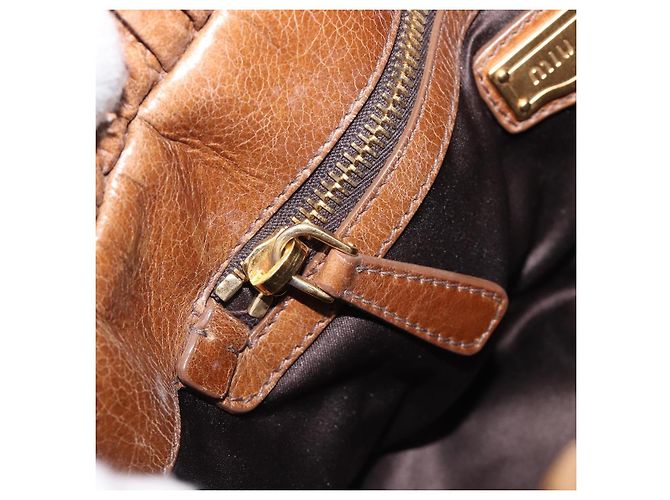 Miu Miu Handtasche Vitellolux Brown Gold Auth 206002V Braun Golden - Ansicht 22