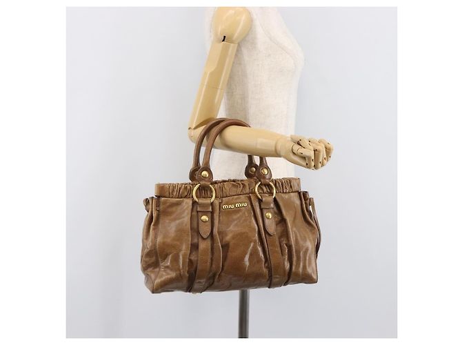 Miu Miu Handtasche Vitellolux Brown Gold Auth 206002V Braun Golden - Ansicht 24