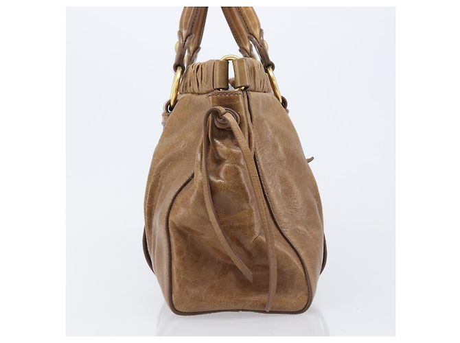 Miu Miu Handtasche Vitellolux Brown Gold Auth 206002V Braun Golden - Ansicht 3