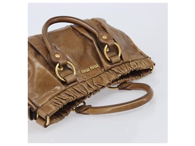 Miu Miu Handtasche Vitellolux Brown Gold Auth 206002V Braun Golden - Ansicht 6