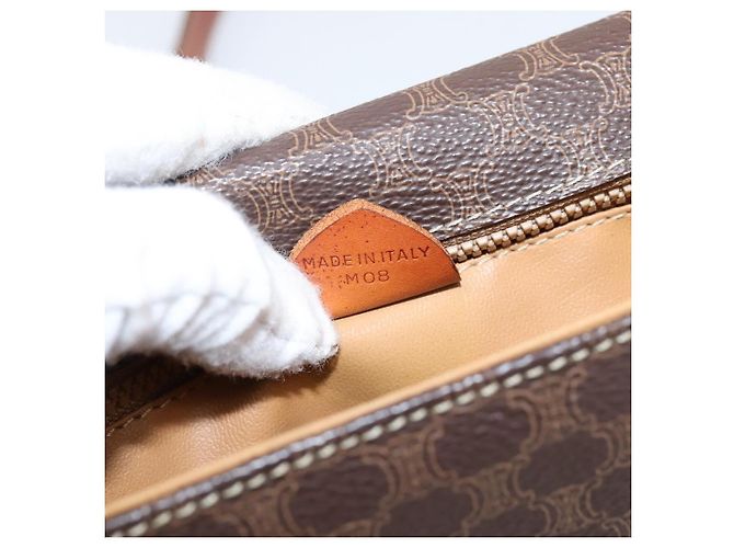 Céline Bolsa de Ombro CELINE Macadam Canvas PVC Leather Brown Gold Auth ep16182 Marrom Dourado - vista 12