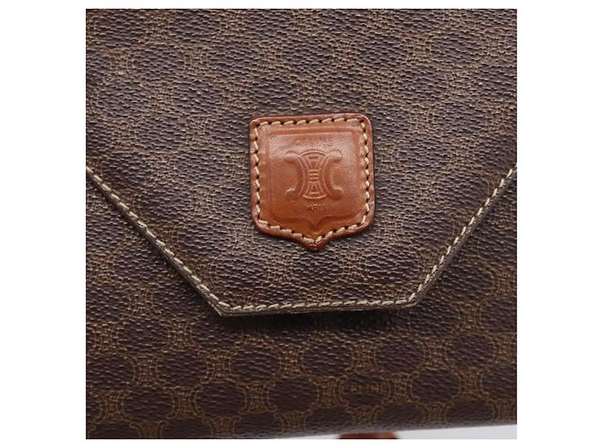 Céline Bolsa de Ombro CELINE Macadam Canvas PVC Leather Brown Gold Auth ep16182 Marrom Dourado - vista 17