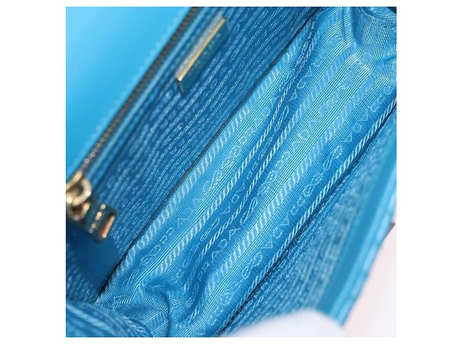 PRADA Chain Shoulder Bag Leather Blue Gold Auth 206268V Golden - view 10