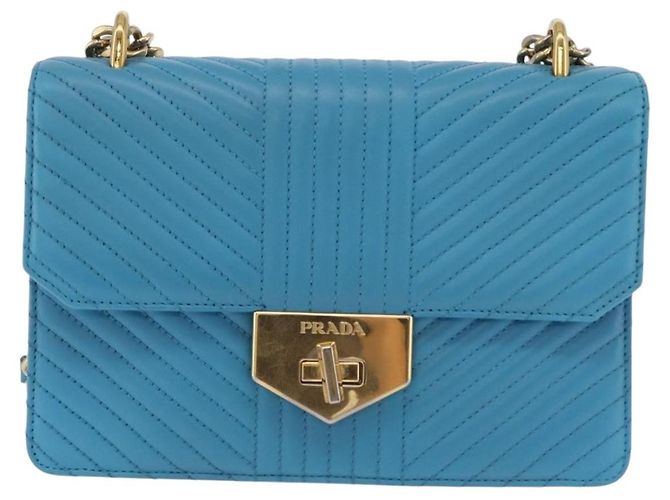 PRADA Chain Shoulder Bag Leather Blue Gold Auth 206268V Golden - view 13