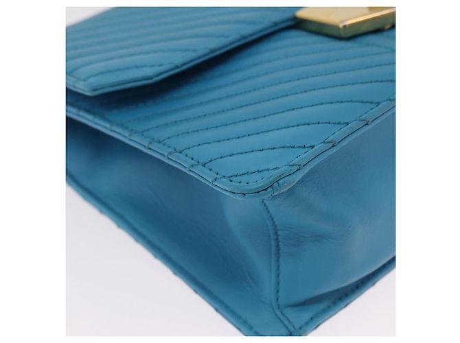 PRADA Chain Shoulder Bag Leather Blue Gold Auth 206268V Golden - view 15