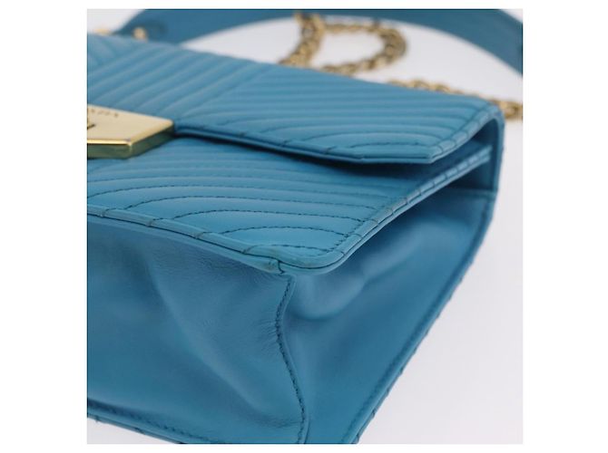 PRADA Chain Shoulder Bag Leather Blue Gold Auth 206268V Golden - view 16
