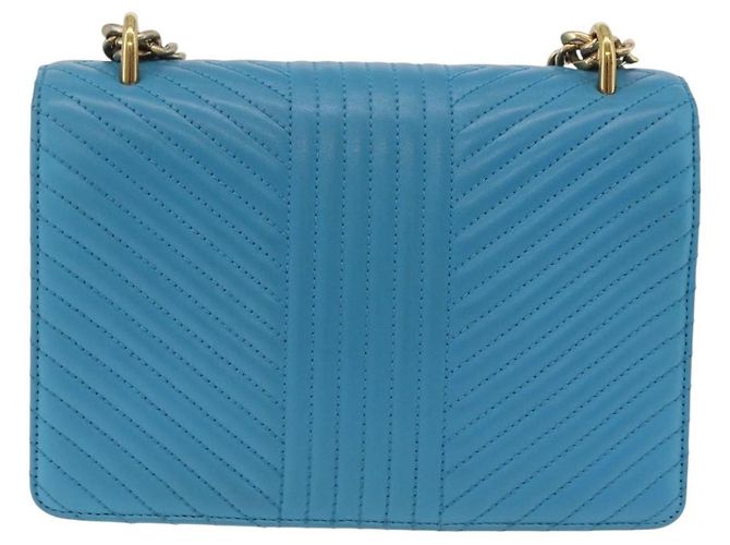 PRADA Chain Shoulder Bag Leather Blue Gold Auth 206268V Golden - view 2