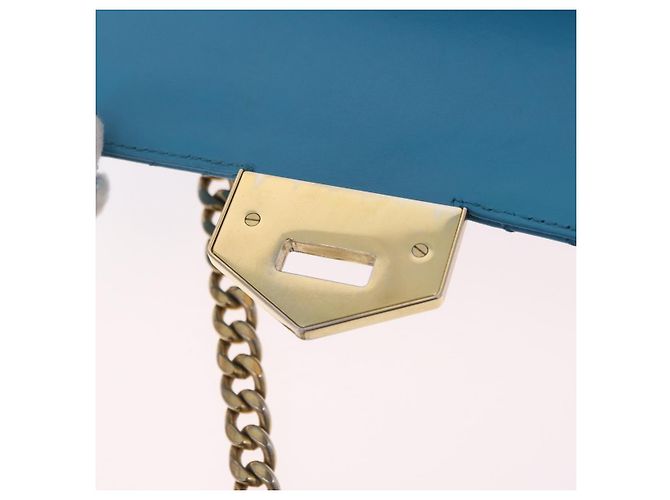 PRADA Chain Shoulder Bag Leather Blue Gold Auth 206268V Golden - view 21
