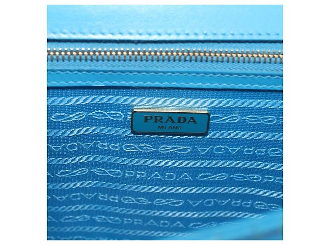 PRADA Chain Shoulder Bag Leather Blue Gold Auth 206268V Golden - view 22