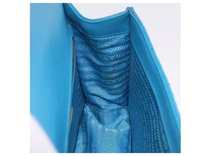PRADA Chain Shoulder Bag Leather Blue Gold Auth 206268V Golden - view 23