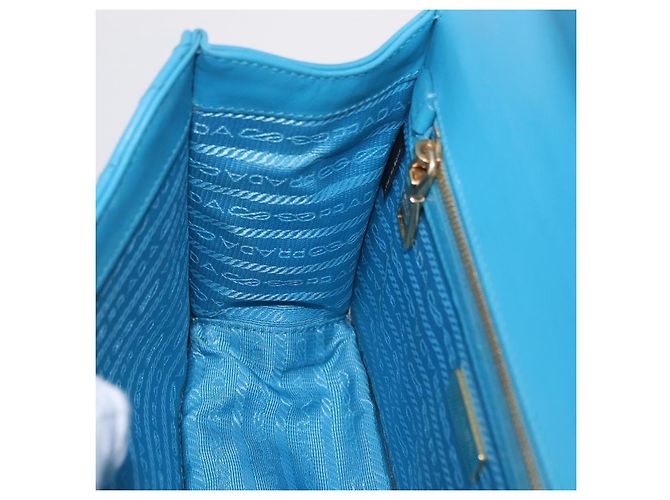 PRADA Chain Shoulder Bag Leather Blue Gold Auth 206268V Golden - view 24