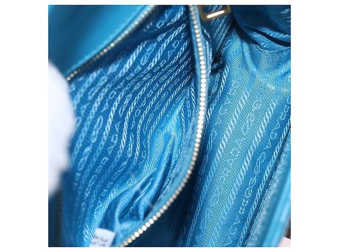 PRADA Chain Shoulder Bag Leather Blue Gold Auth 206268V Golden - view 26