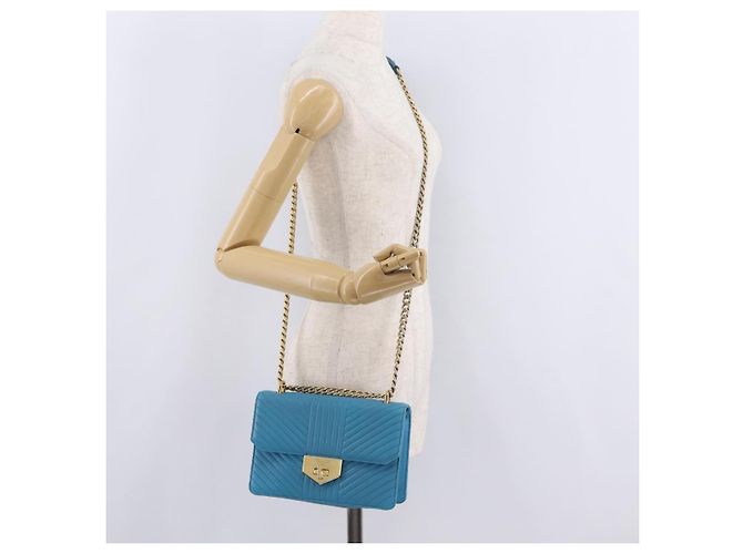 PRADA Chain Shoulder Bag Leather Blue Gold Auth 206268V Golden - view 27