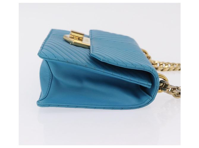 PRADA Chain Shoulder Bag Leather Blue Gold Auth 206268V Golden - view 3