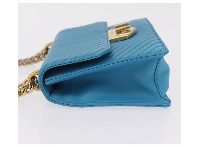PRADA Chain Shoulder Bag Leather Blue Gold Auth 206268V Golden - view 4