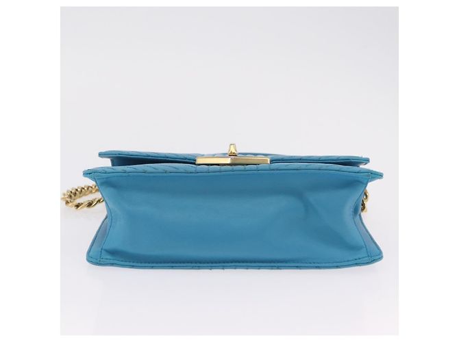PRADA Chain Shoulder Bag Leather Blue Gold Auth 206268V Golden - view 5