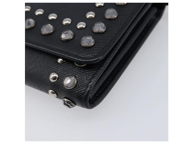 Saffiano Portafoglio a spalla PRADA pelle Safiano Black Silver Auth 206147V Nero Argento - vista 16