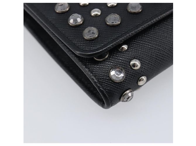 Saffiano Portafoglio a spalla PRADA pelle Safiano Black Silver Auth 206147V Nero Argento - vista 17