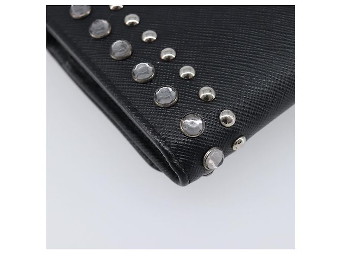 Saffiano Portafoglio a spalla PRADA pelle Safiano Black Silver Auth 206147V Nero Argento - vista 19