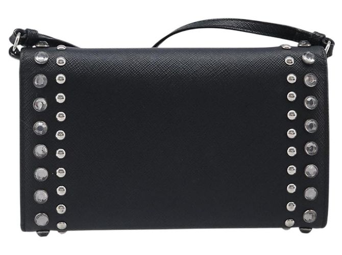 Saffiano Portafoglio a spalla PRADA pelle Safiano Black Silver Auth 206147V Nero Argento - vista 2