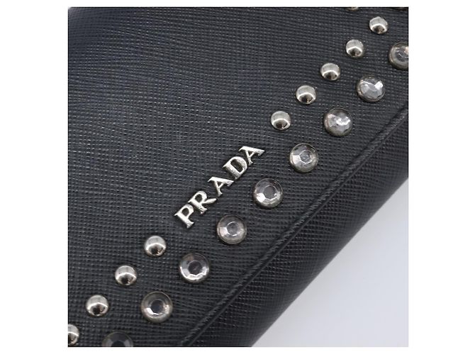Saffiano Portafoglio a spalla PRADA pelle Safiano Black Silver Auth 206147V Nero Argento - vista 20