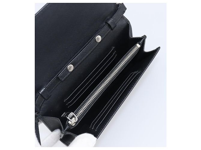 Saffiano Portafoglio a spalla PRADA pelle Safiano Black Silver Auth 206147V Nero Argento - vista 22