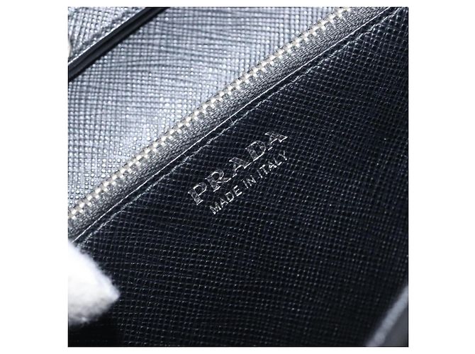 Saffiano Portafoglio a spalla PRADA pelle Safiano Black Silver Auth 206147V Nero Argento - vista 23