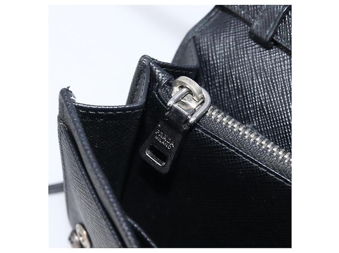 Saffiano Portafoglio a spalla PRADA pelle Safiano Black Silver Auth 206147V Nero Argento - vista 26